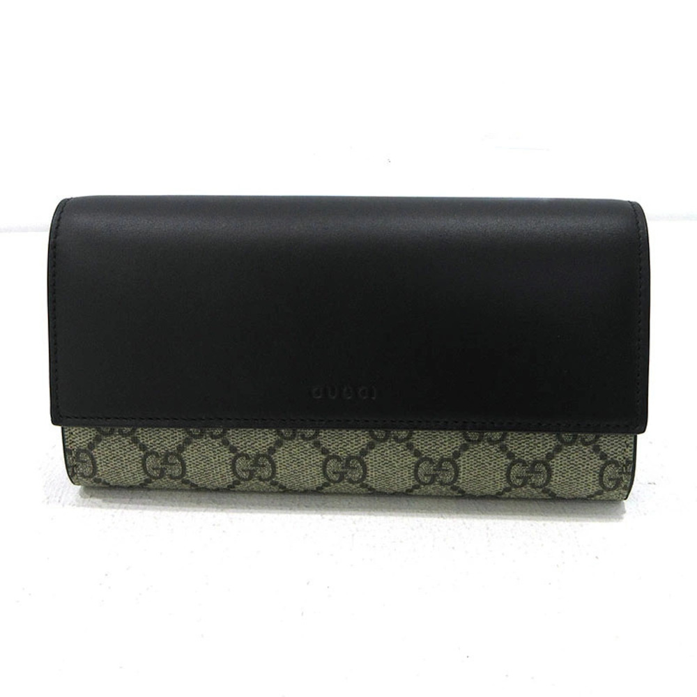 Gucci GG Supreme Bifold Long Wallet Canvas Leather Black